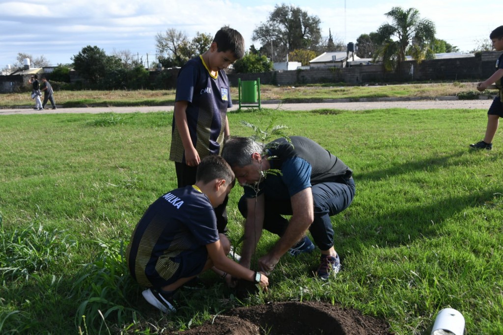 Municipio y el club La Milka plantaron 50 árboles en Loteo Procrear