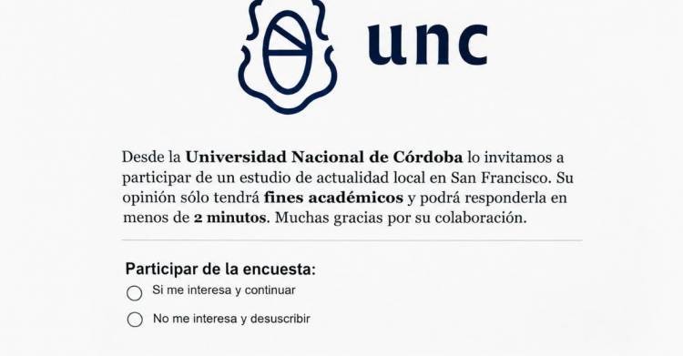 Alerta por una encuesta falsa: la UNC desminti&oacute; un supuesto estudio sobre la actualidad pol&iacute;tica de San Francisco.