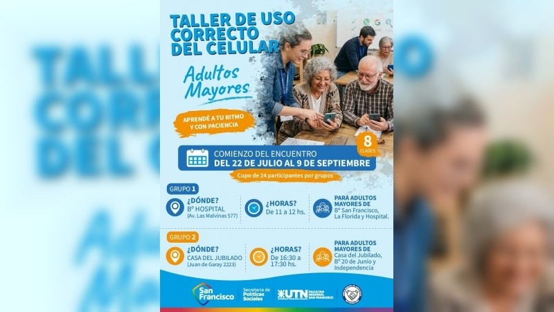 Municipalidad y UTN lanzan un taller gratuito de uso correcto del celular para adultos mayores.