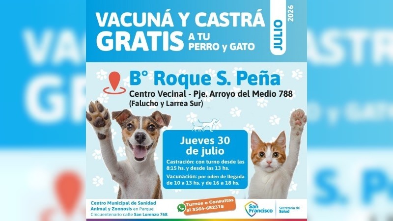 Contin&uacute;a la campa&ntilde;a de vacunaci&oacute;n antirr&aacute;bica y castraciones de perros y gatos.
