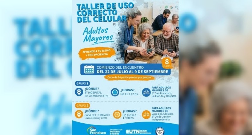 Municipalidad y UTN lanzan un taller gratuito de uso correcto del celular para adultos mayores.