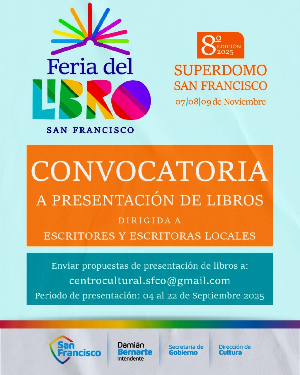 Municipio convoca a autores locales a participar de la 8º edición de la Feria del Libro Ciudad de San Francisco 2025