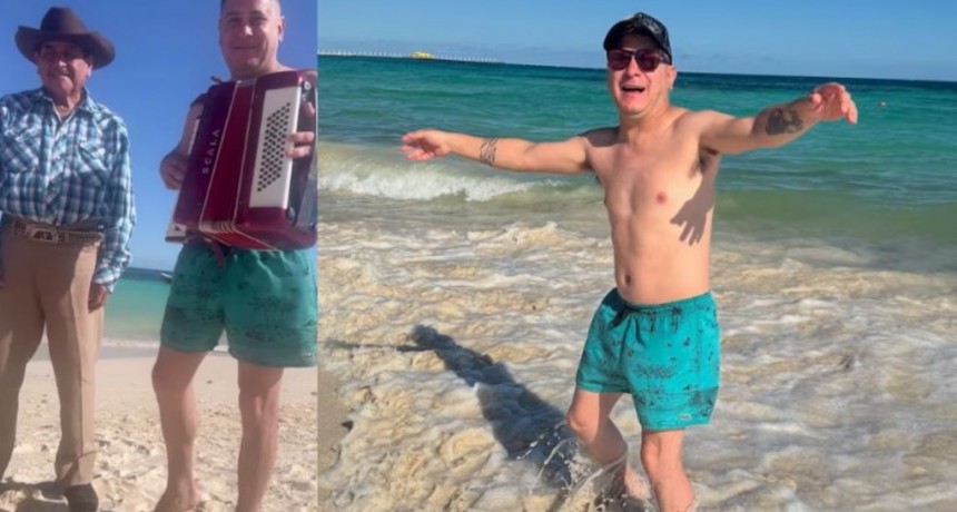 Diego Olmos se cruzó con un acordeonista en las playas de México, le pidió el instrumento y le tocó cuarteto